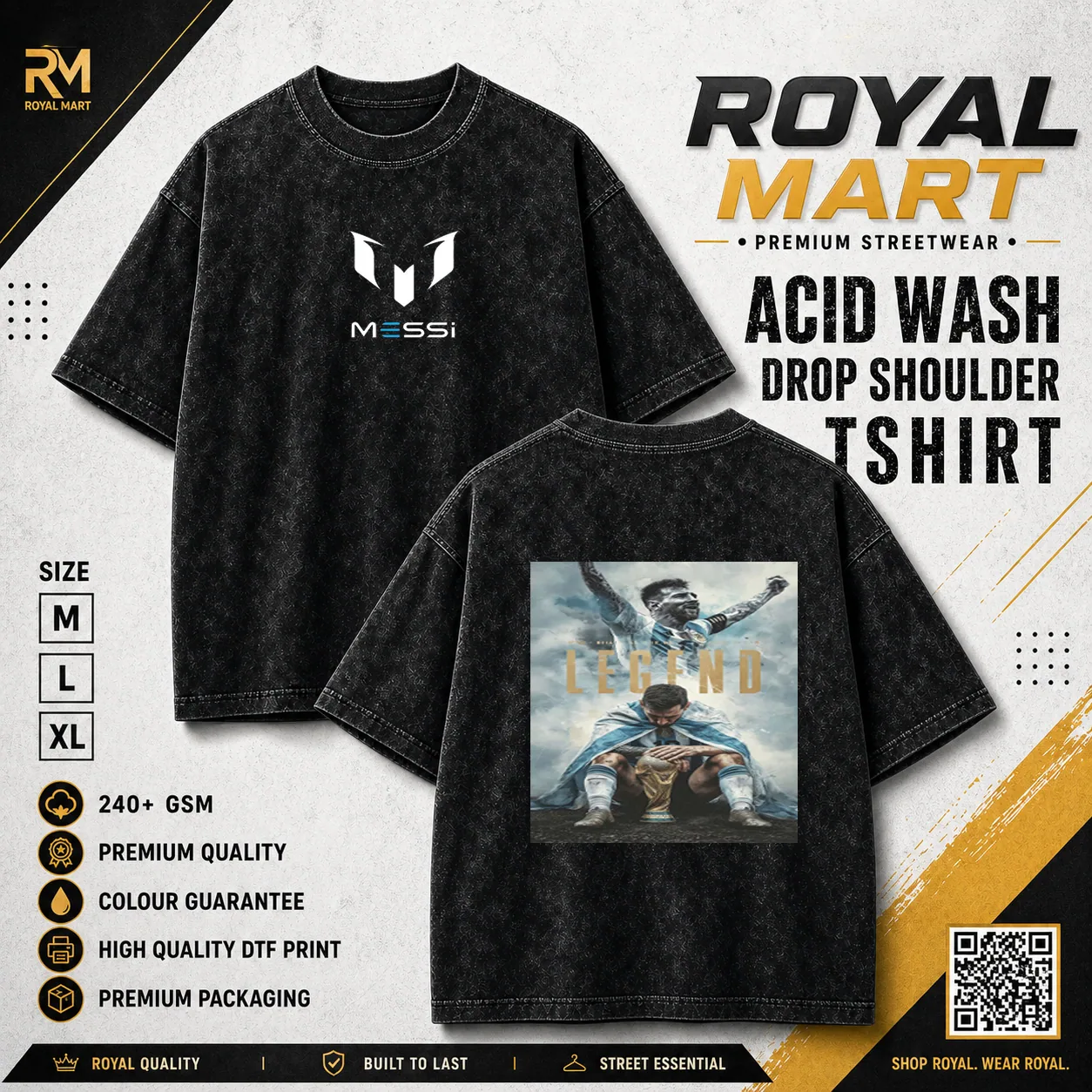 Messi Acid Wash Drop Shoulder T-Shirt