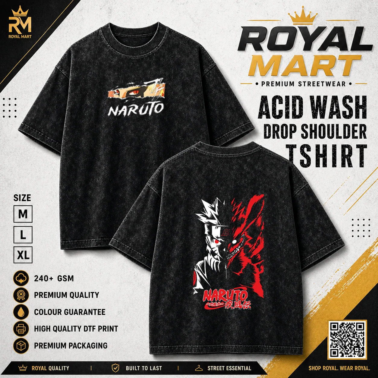 Naruto Acid Wash Drop Shoulder T-Shirt